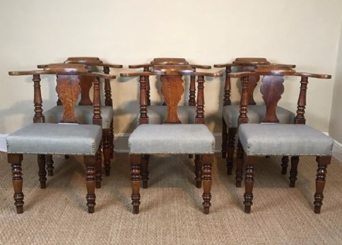 An Unusual Set of Six Late 19th Century Oak Open Captains Arm Chairs C 1880