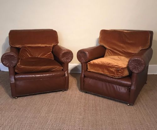 A Pair of Edwardian Leather Library Chairs Circa 1915