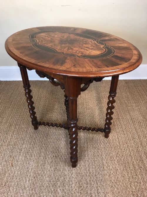 An Early Victorian Walnut and Marquetry Oval Lamp Table C 1845
