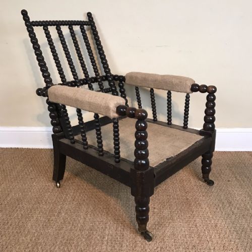An Unusual Mid 19th C Beechwood Reclining Bobbin Armchair C 1860