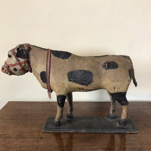 An Unusual Late 19th C Welsh Painted Papier Mache Model of a Bull Circa 1880.