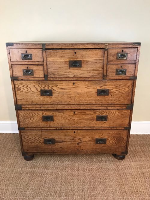 A Victorian Oak and Brass Banded Military Chest.