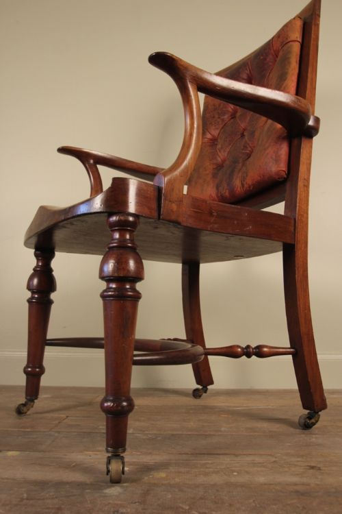 A Large Victorian Faded Mahogany and Leather Desk or Library Chair Circa 1890