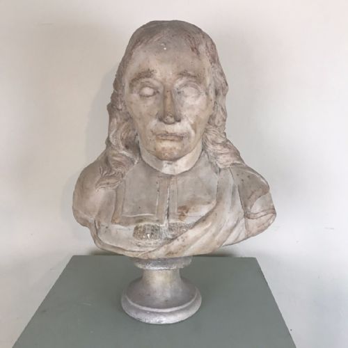 A Late 17th Century Provincial English Marble Bust of a Man Possibly John Milton