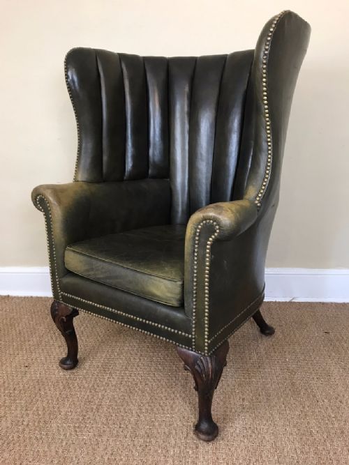 An Edwardian Mahogany Barrel Back Armchair Circa 1910 in Lovely Old Green Leather