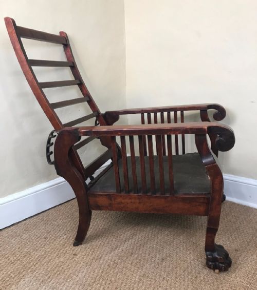 An Unusual Arts and Crafts Mahogany Reclining Armchair Circa 1910.