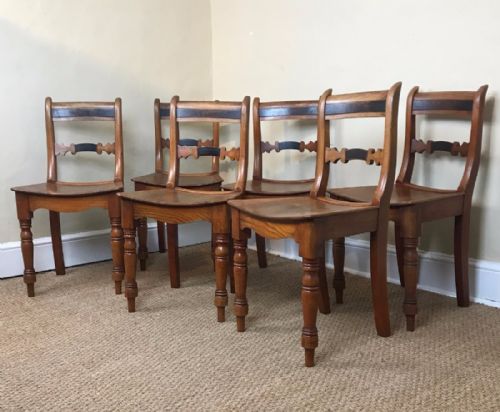 A Set of Six Mid 19th Century Somerset Elm and Birch Kitchen Chairs Circa 1840