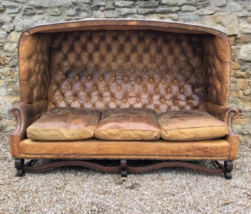 A Spectacular Edwardian Leather Hooded Porters Sofa Circa 1910