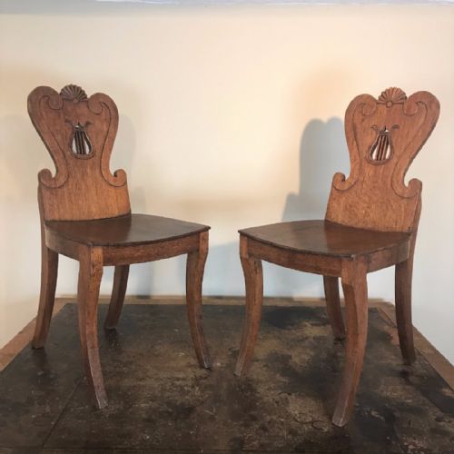 A Pair of George IV Scottish Oak Hall Chairs Circa 1830