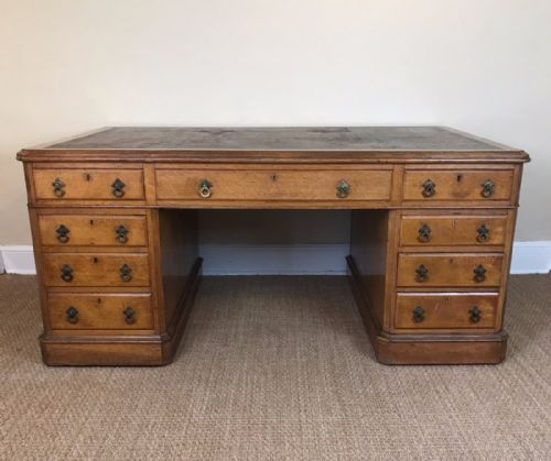 A Victorian Oak Partners Desk Circa 1875 in the Gothic Style