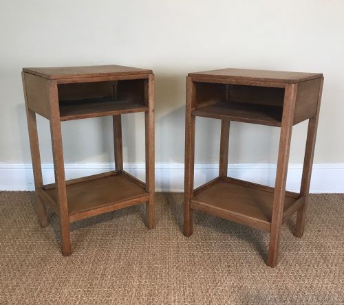 A Pair of Arts and Crafts Oak Bedside Tables Probably Made by Gordon Russell Dated 1932