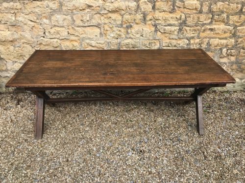 A Late 18th Century Welsh X Frame Pine Top and Oak Tavern Table