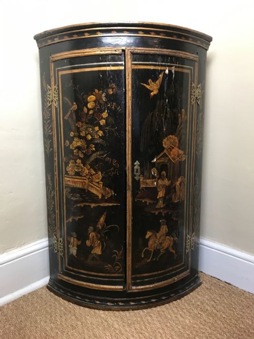 An Early 18th Century Chinoiserie Lacquered Corner Cupboard Circa 1730
