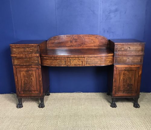 A Large Regency Mahogany and Ebony Strung Pedestal Sideboard C 1820