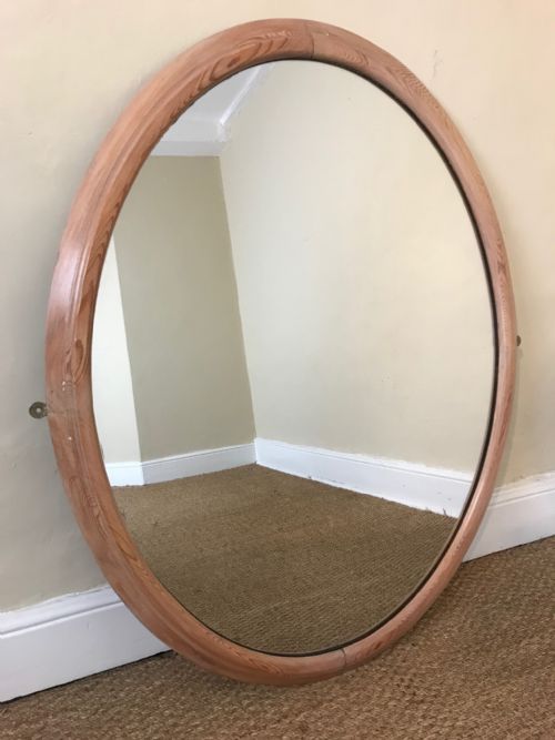 A Good Sized English Pine Oval Mirror Circa 1840 with Original Silvery Plate
