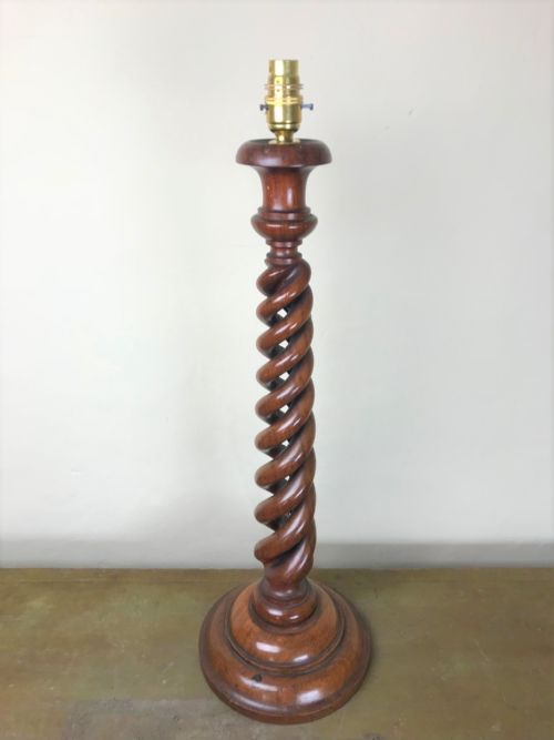 A Large Victorian Walnut Barley Twist Table Lamp Circa 1890