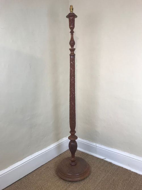 An Anglo Indian Carved Teak Standard Lamp Circa 1920.