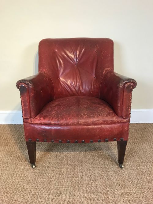 A Large Victorian Red Morocco Leather Library Chair Circa 1870