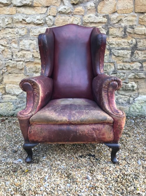 A Large Late Victorian Leather Wing Back Library Chair Circa 1890