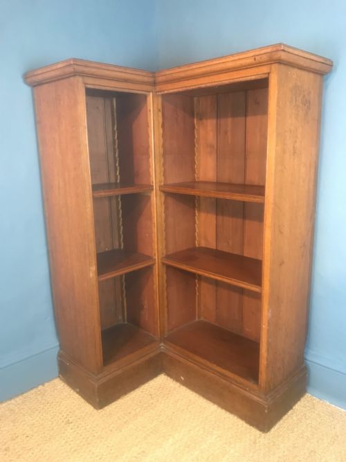 An Unusual Victorian Golden Oak Corner Bookcase C 1880