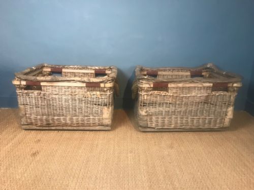 A Pair of Large Late 19th C Wicker Baskets for Logs