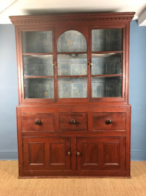 A Mid 19th C Devon Painted Pine Glazed Kitchen Dresser C 1860