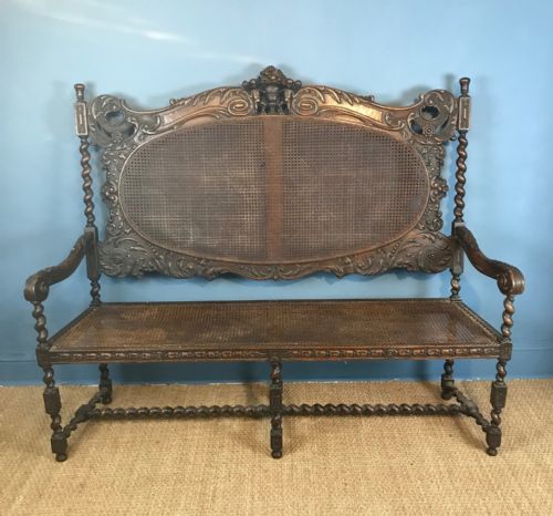 A Late 19th C Carved Jacobean Style Walnut High Back Sofa C 1900