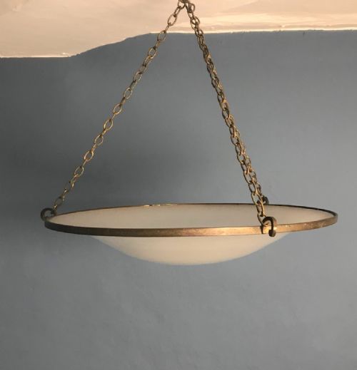 A 1930s Opaline Glass and Brass Dish Light