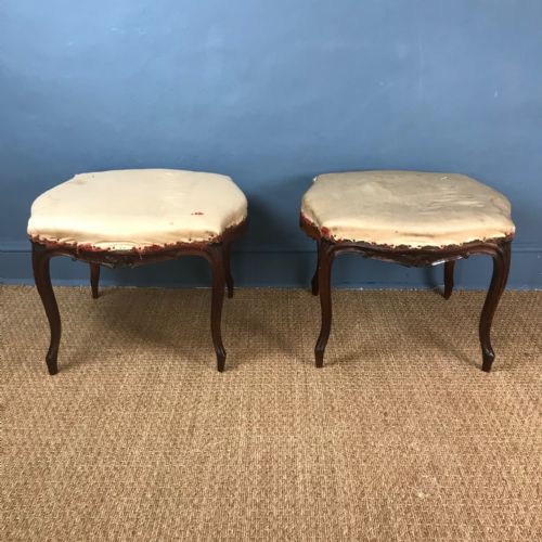 A Pair of Victorian Walnut Cabriole Leg Stools Circa 1880