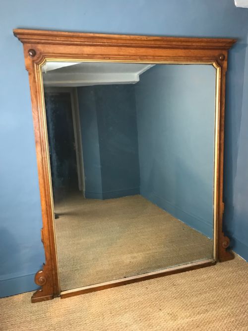 A Large Victorian Burr Oak and Gilt Mirror Circa 1870