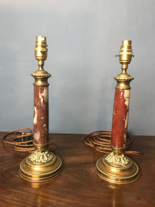 A Pair of Cornish Serpentine Marble Table Lamps Circa 1900