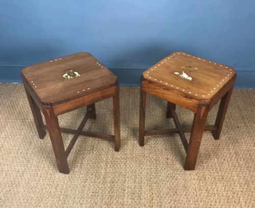 A Pair of Anglo Indian Teak Tables Inlaid with Bone and Mother of Pearl  Circa 1920.