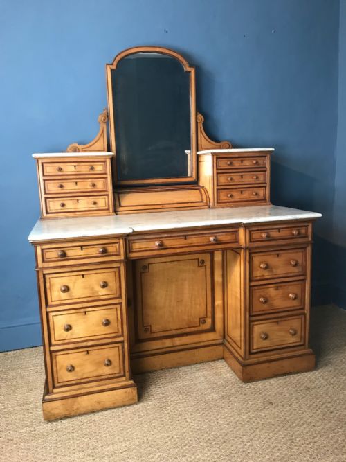 A Fine Quality Victorian Satinwood and Maple Cross Banded Dressing Chest Circa 1870 Attributed to Holland and Son