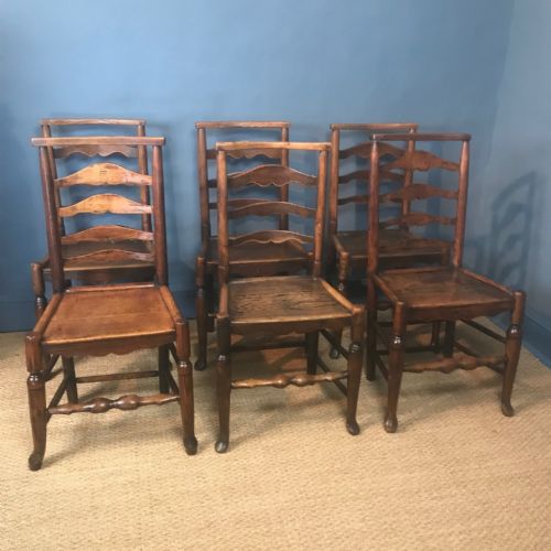 A Set of 6 Cheshire Elm and Ash Ladderback Chairs Circa 1830