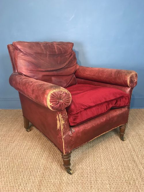 A Very Large Mid 19th C Oak Library Chair in the Original Red Morocco Leather