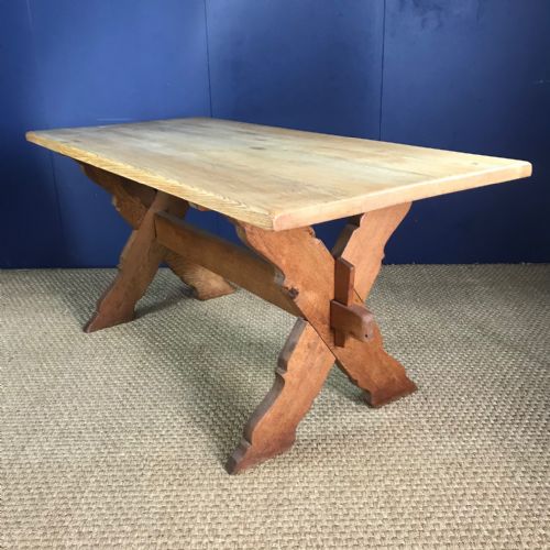 An Arts and Crafts X Frame Oak Kitchen Table in the Gothic Taste Circa 1890
