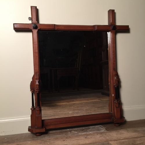 A Gothic Reform Oak Overmantel Mirror with Ebonised Detail Circa 1880 by J H G Elliott Newland Sherborne.