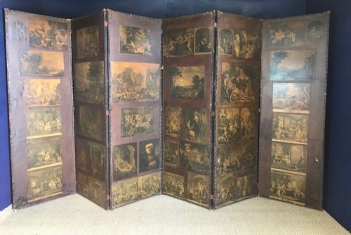 An Enormous Victorian Irish 6 Fold Country House Leather Screen Circa 1880