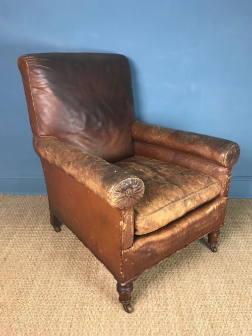 A Large Victorian Leather Library Armchair Circa 1880
