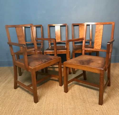 A Set of 5 Heals Walnut and Leather Dining Chairs Circa 1930