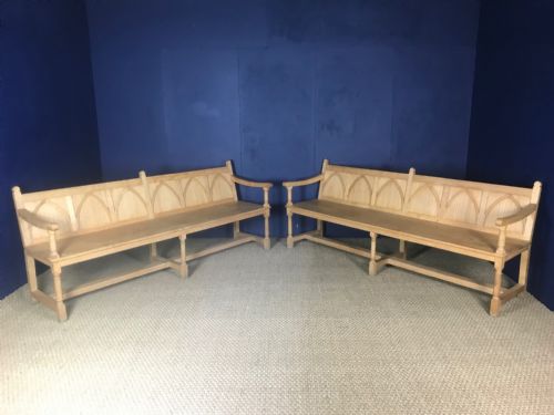 A Pair of Arts and Crafts Oak Hall Seats Circa 1930 in Gothic Style