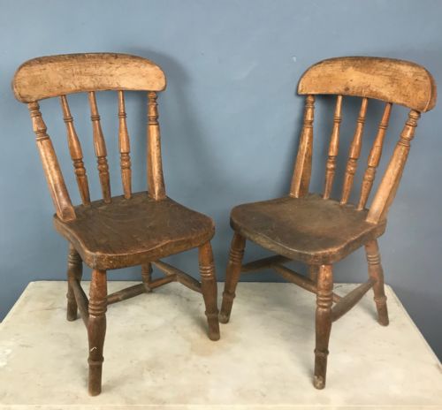 A Pair of West Country Painted Elm Childs Chairs Circa 1880