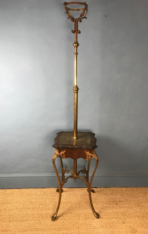 A Late 19th C Adjustable Brass and Mahogany Lamp Table C 1890