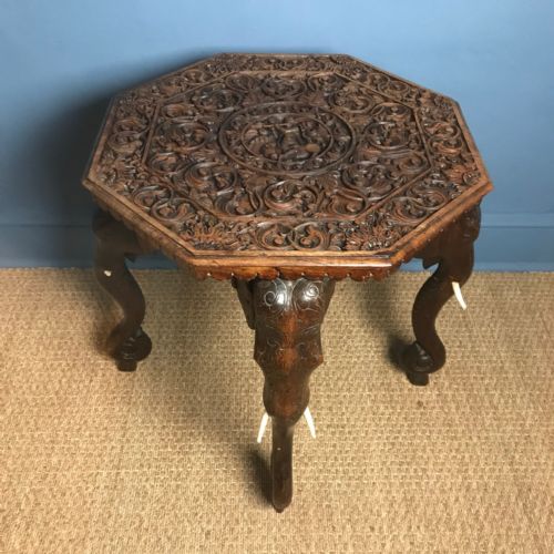 A Large Anglo Indian Carved Octagonal Elephant Table. Bombay Circa 1880