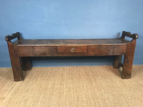 A Large 19th C French Elm Hall Bench