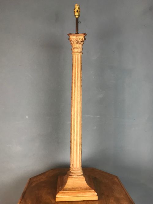 A Large  Arts and Crafts Oak Corinthian Column Table Lamp Circa 1910 in the Style of Edwin Lutyens Circa1910