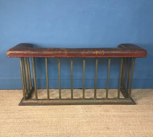A Victorian Brass and Leather Club Fender Circa 1910 in Totally Original Condition