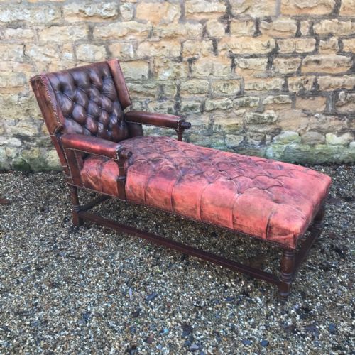 A Rare Victorian Mahogany and Leather Reclining Day Bed Circa 1900