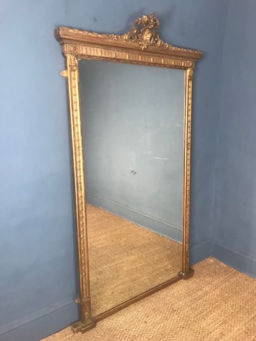 A Large Victorian Gilt Pier Mirror Circa 1880 with the Original Gilding and Silver Mercury Plate.