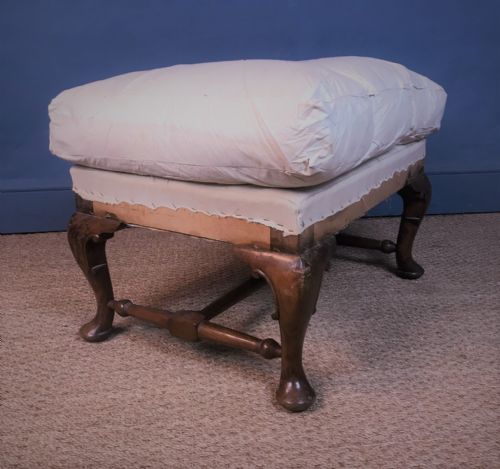 A Good Sized Edwardian Walnut Cabriole Leg Stool Circa 1910 in George 11 Style